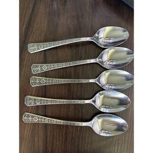Vintage Interpur Stainless Floral Teaspoons Set 5 Mid Century Flatware